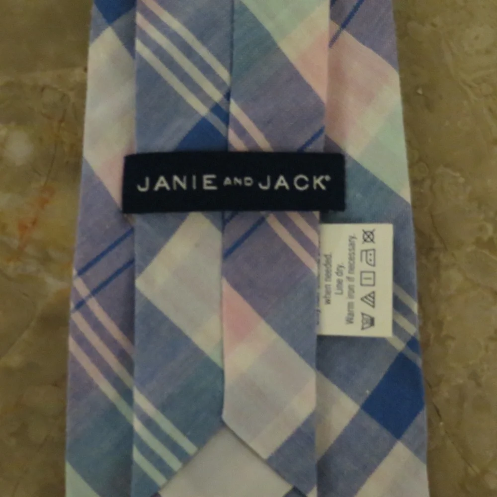 Janie and Jack blue and pink plaid tie for boys
